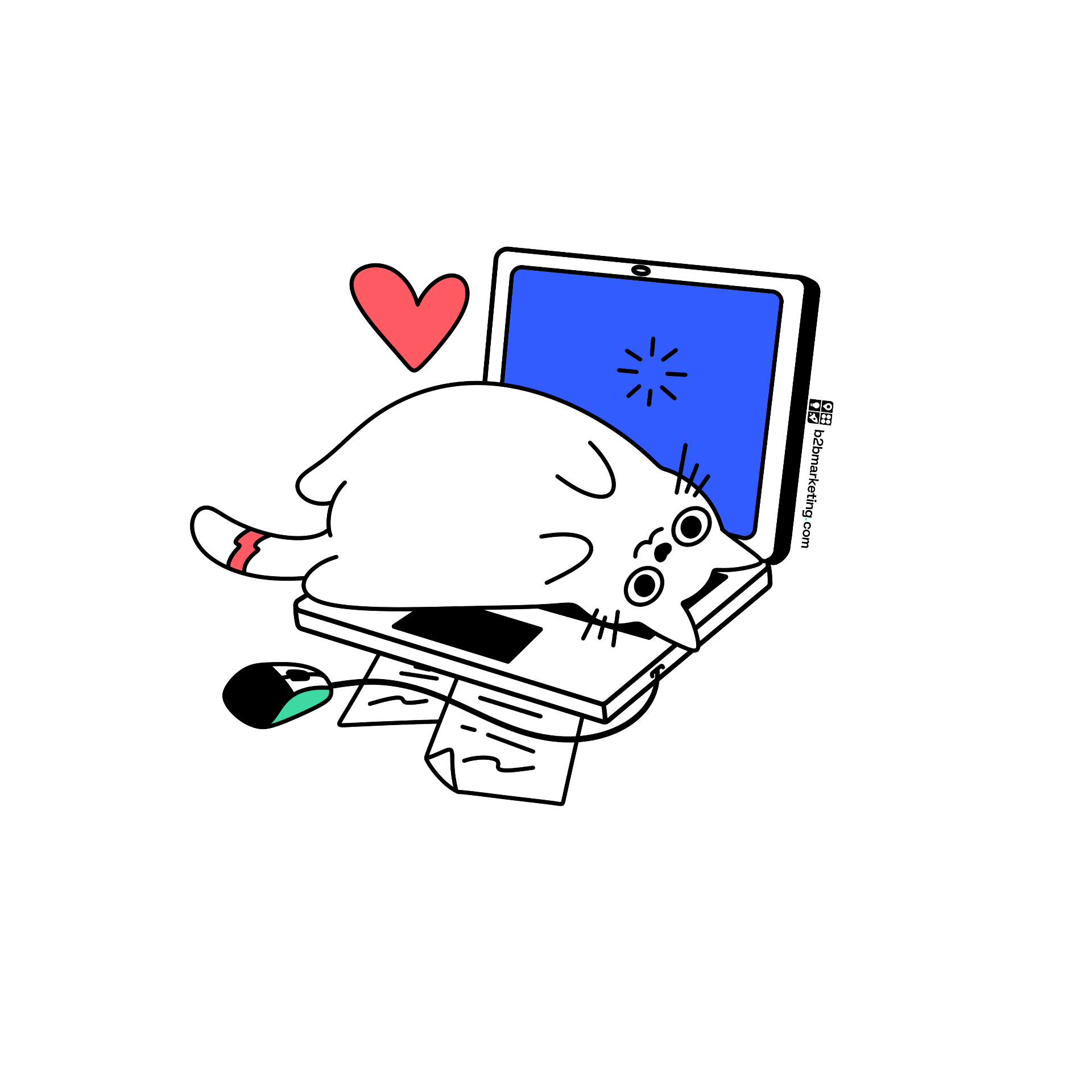 Sticker: Cat loving on a laptop