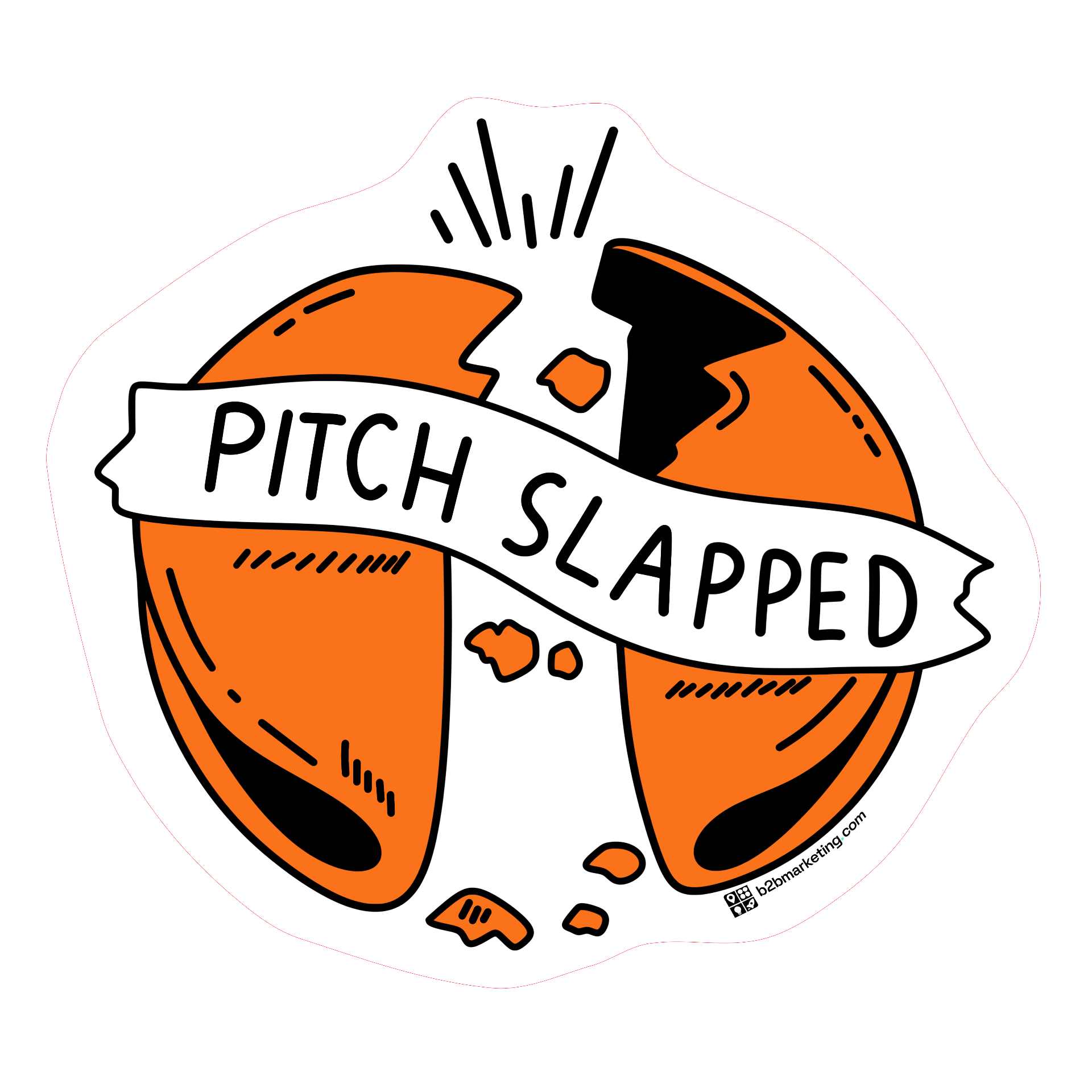 Sticker: Pitch slapped — a pitch deck shattered in half